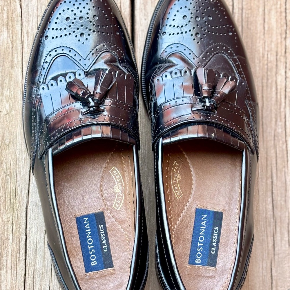 Bostonians Classics First Flex Kiltie Tassel Black Leather Loafers 9.5M - Picture 4 of 9